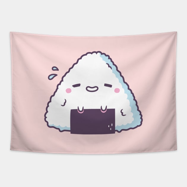 Cute Shy Onigiri Japanese Rice Ball Tapestry by rustydoodle