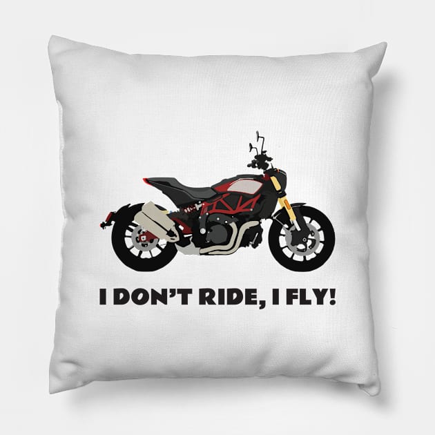 I don't ride, I fly! Indian FTR 1200 Pillow by WiredDesigns