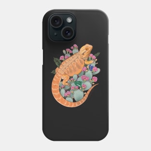 Bearded Dragon with Blooming Opuntia Cactus and Boston Ferns with Crystals Phone Case