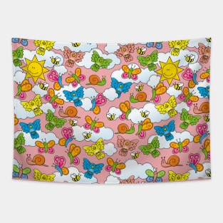 Baby Animals Background Pink Tapestry