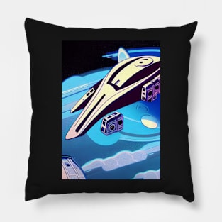 SIMPLE COMIC STYLE SPACESHIP IN A BLUE GALAXY Pillow