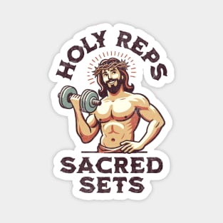 Jacked Jesus: Holy Reps & Sacred Sets. Funny Christian Religious Workout Fitness Weightlifting Humor Magnet