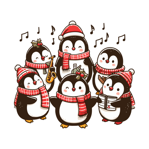 Festive Penguin Carolers Singing Christmas Cute Carols by Francois Ringuette