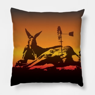 The Australian Native Animal Series: Kangaroo - The Iconic Marsupial & Bush Windmill with the Sunset Colors of Golden Hour Pillow