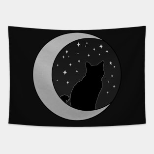 Black Cat and Silver Crescent Moon Tapestry