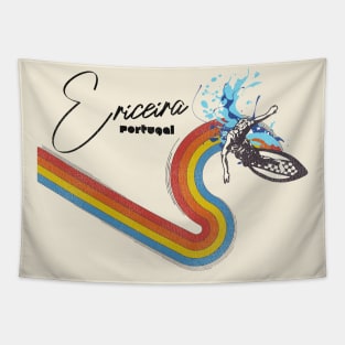 Retro 70s/80s Style Rainbow Surfing Wave Portugal Tapestry