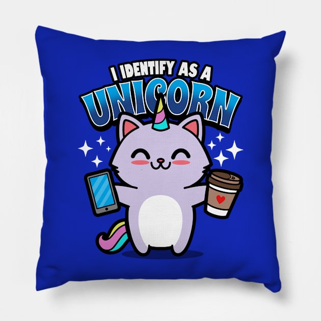 Cute Kawaii Coffee Lover Unicorn Techie Cat Funny Millennial Meme Pillow by Originals By Boggs