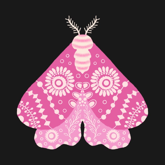 Folk Art Moth in Hot Pink by MarcyBrennanArt