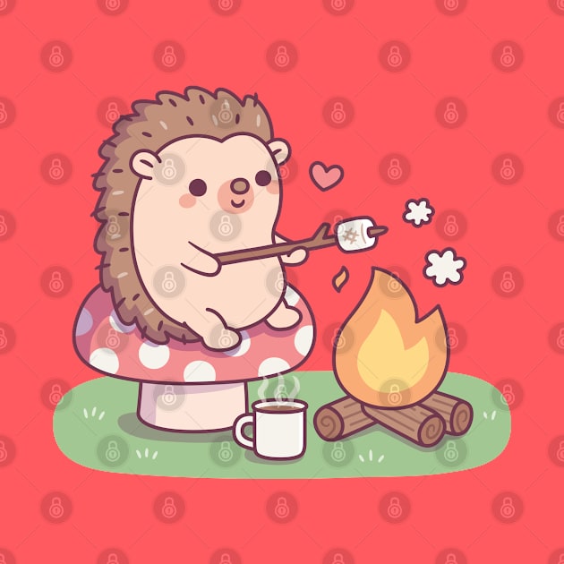 Cute Hedgehog Toasting Marshmallow At Campfire by rustydoodle