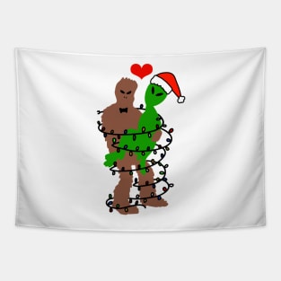 Bigfoot Alien Christmas Love Tapestry