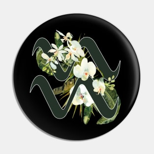 Aquarius Horoscope Zodiac White Orchid Design Pin