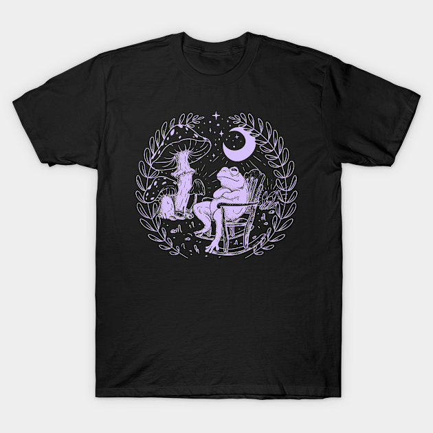 Goblincore Aesthetic Cottagecore Frog waiting for mushrooms to grow - Mycology Shrooms - Goblincore - T-Shirt