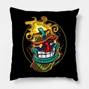 Happy Flaming Tiki Head Pillow