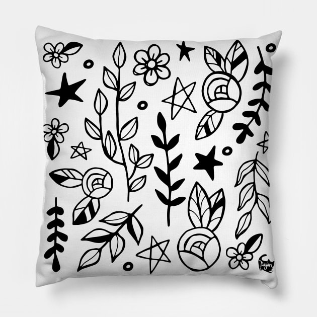 Black & White Nature Doodle Pillow by DajonAcevedo