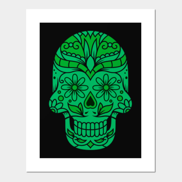Green Sugar Skull Flower Eyes