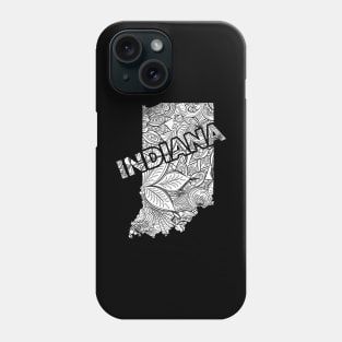 Mandala art map of Indiana with text in white Phone Case