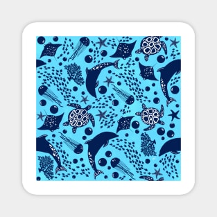 Ocean Creatures Pattern - Blue Magnet