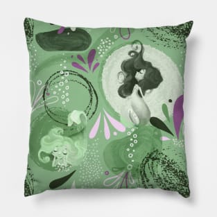 Whimsical Mermaids Green Abstract Pattern Pillow