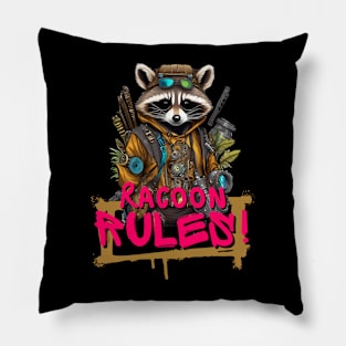 Raccoon Punk Style Colorful and Edgy Vector Design Pillow