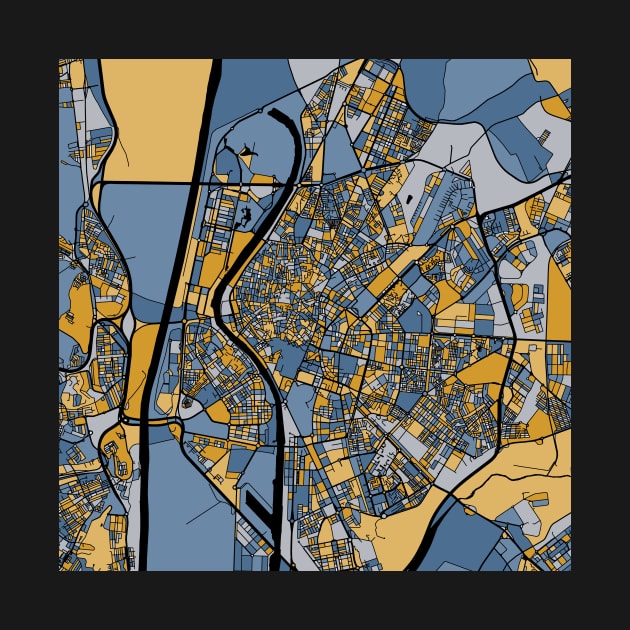 Seville Map Pattern in Blue & Gold by PatternMaps