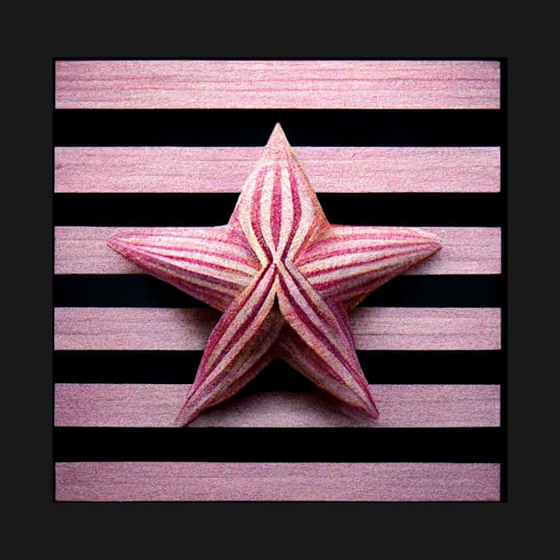 Pink and Black striped background with pretty pink striped starfish. by Liana Campbell