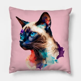 Siamese Cat Watercolor Funky Colors Pillow