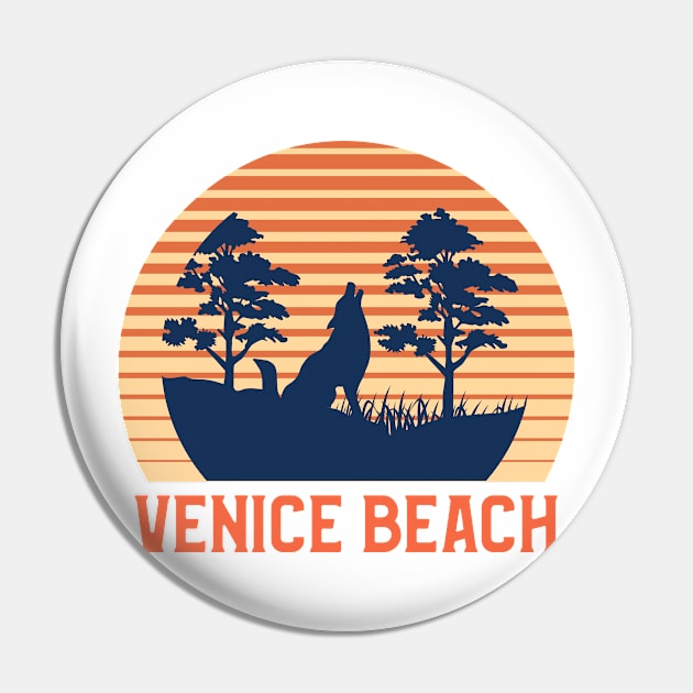 Venice Beach Sunset, Orange and Blue Sun, Gift for sunset lovers T-shirt, Wolf Howling at the Moon Pin by AbsurdStore