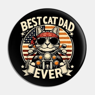 Funny Cat Lover Fathers Day Motorcycle Rider Best Cat Dad Ever 4th Of July Pin