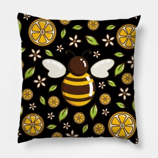 Honey Bee and Lemon | Black Pillow