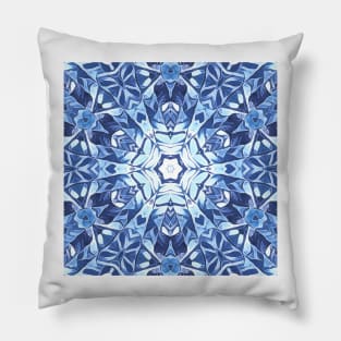 pure geometric snowflake pattern and design hexagonal kaleidoscopic style in shades of BLUE Pillow