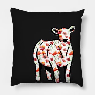 Watercolor Poppy Floral Cow Silhouette  - NOT FOR RESALE WITHOUT PERMISSION Pillow