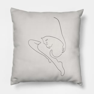 Girl with a sleeping cat (black and beige) Pillow