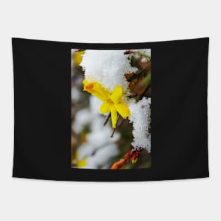 Yellow flower in a crown of fresh snow Tapestry