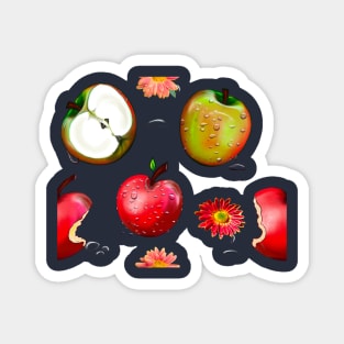 Wet red and green apples and flower with water droplets Magnet