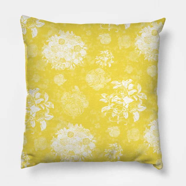 Roses in White on Illuminating Yellow Pantone Color of the Year 2021 Pillow by PurposelyDesigned