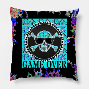 Game Over Blue Graphic Pillow