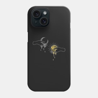 Moon and Sun. Celestial illustration of hands holding a dripping moon and sun Phone Case