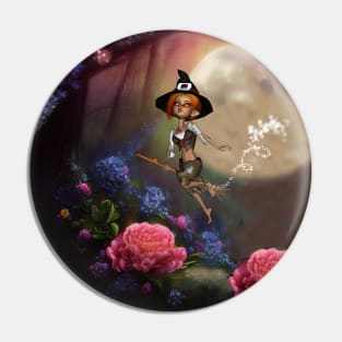 Cute little witch flying with a broom Pin
