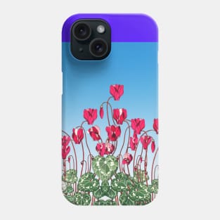 PINK FUCHSIA CYCLAMENS,GREEN LEAVES UNDER BLUE SKY Floral  Edit Phone Case