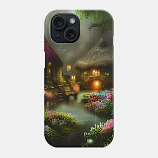 Sparkling Fantasy Cottage with Lights and Glitter Background in Forest, Scenery Nature Phone Case