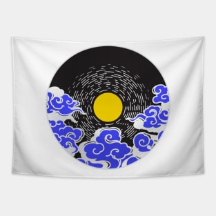 Japanese Stoic Sun and Waves Tapestry