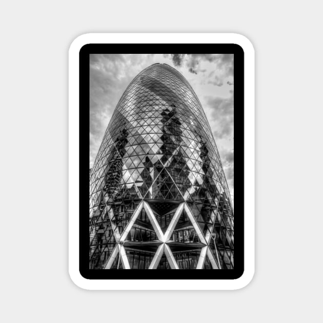 London Gherkin, 30 St Mary Axe, Black And White Magnet by tommysphotos