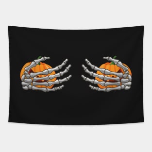 Skeleton Hands Holding Pumpkins - FUNNY Tapestry