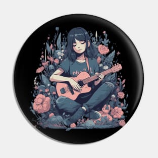 Girl in the Flowers Playing Acoustic Guitar! Pin