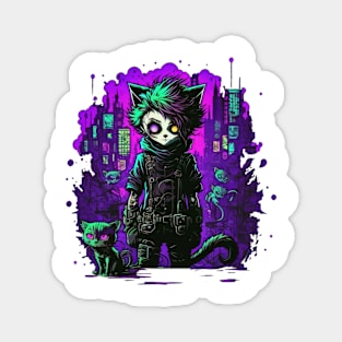 Zombie Cat Zombiecat in Cyberpunk City Magnet