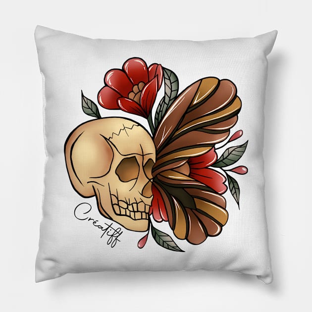 Purple Skull Butterfy Pillow by CréaTiff