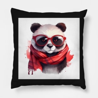 Cute Panda Wearing A Scarf & Sunglasses Pillow