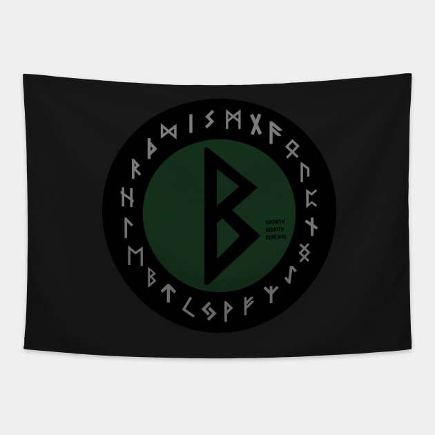 Green Berkana Futhark Rune Symbol Tapestry by DepicSpirit