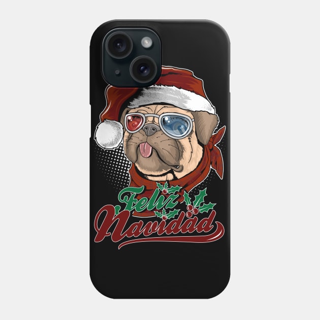 Feliz Navidad cute pug Phone Case by RockabillyM