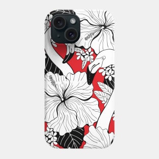 Flamingos, tropical flowers and leaves Phone Case